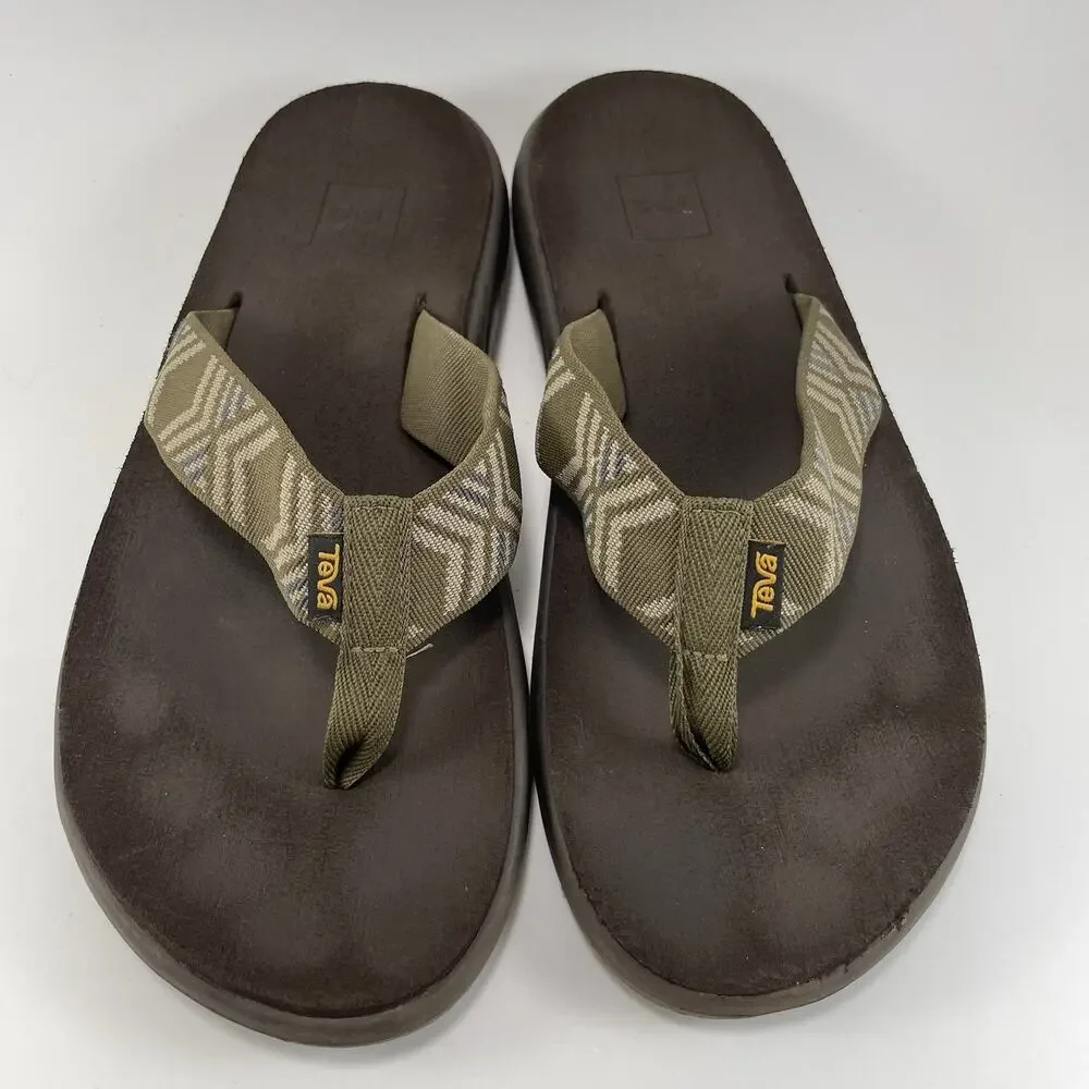 Teva Voya Canvas Flip Flops Mens Size 9 Olive Green Sandals Beach Pool Comfort